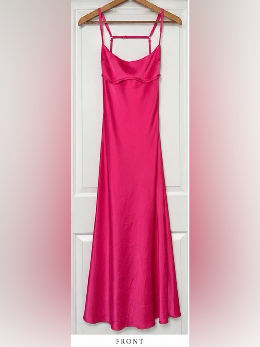Thirty Thirty Hot Pink Satin Maxi Dress Y2K Strappy Open Back Medium
